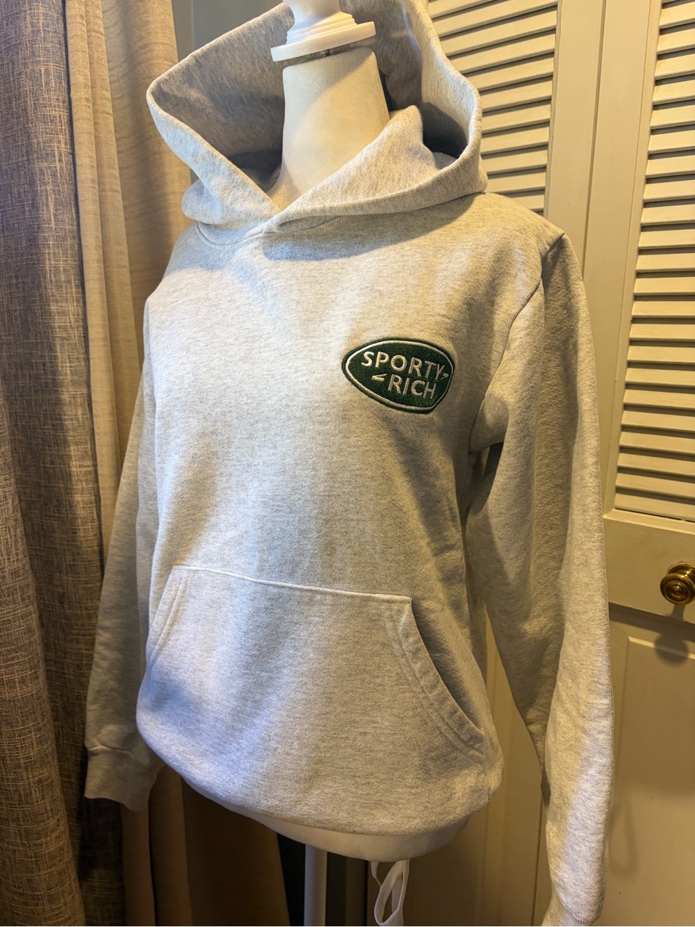 Sporty & Rich Light Gray Hoodie with Green Logo - Picture 2 of 5